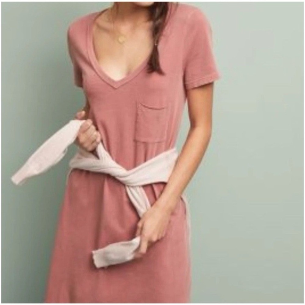 ANTHROPOLOGIE T.LA‎ WOMEN'S XL Dusty Pink SHORT SLEEVE DRESLA TEE DRESS T-Shirt